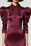 Dark Red A Line Lapel Neck Wedding Guest Dress with Sleeves