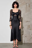 Black Sheath Satin Long Summer Dress with Lace