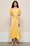 Yellow V Neck A Line Wedding Guest Dress With Appliques