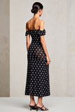 Black Sheath Off The Shoulder  Maxi Boho Polka Dots Dress