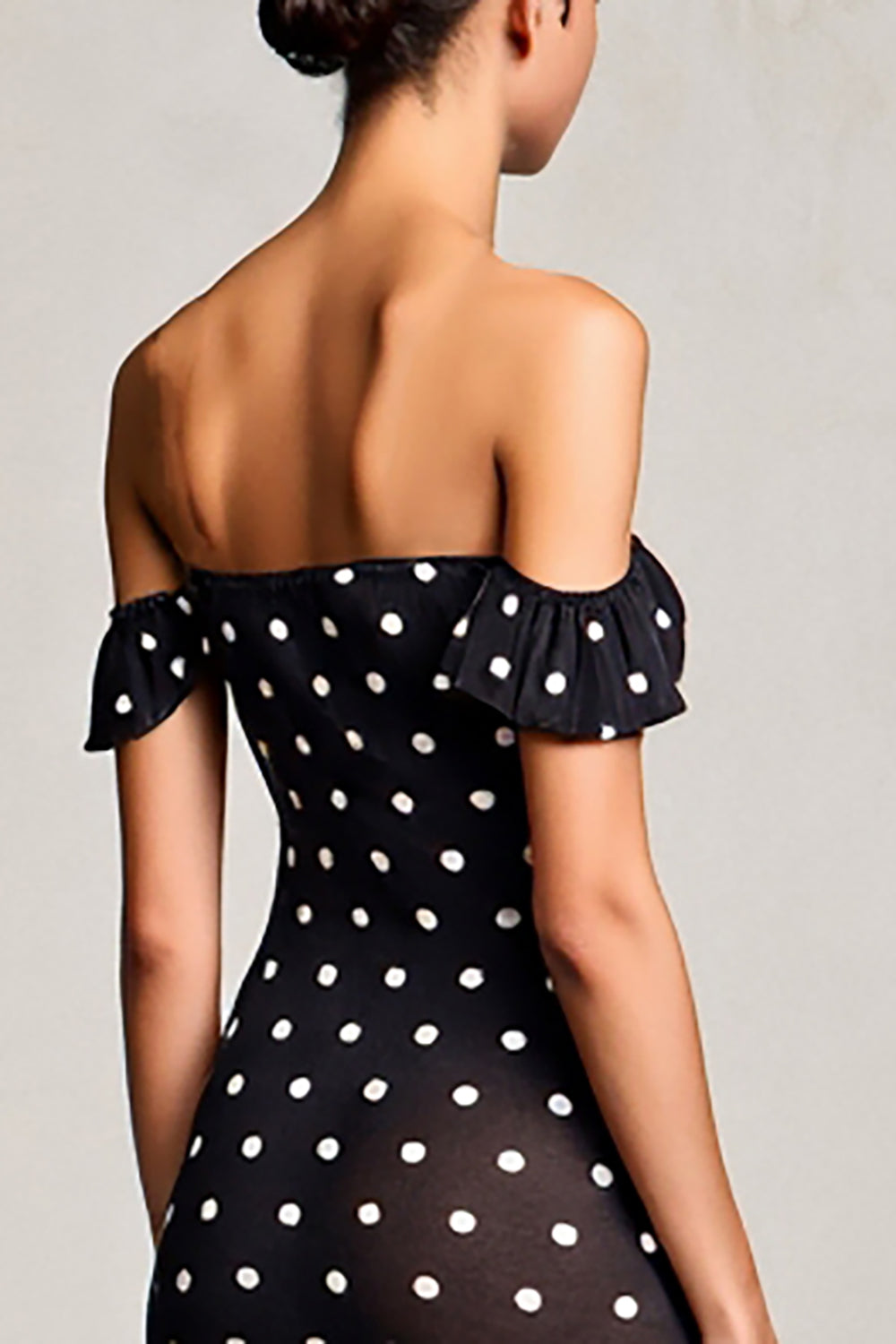 Black Sheath Off The Shoulder  Maxi Boho Polka Dots Dress