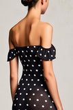 Black Sheath Off The Shoulder  Maxi Boho Polka Dots Dress