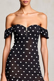 Black Sheath Off The Shoulder  Maxi Boho Polka Dots Dress