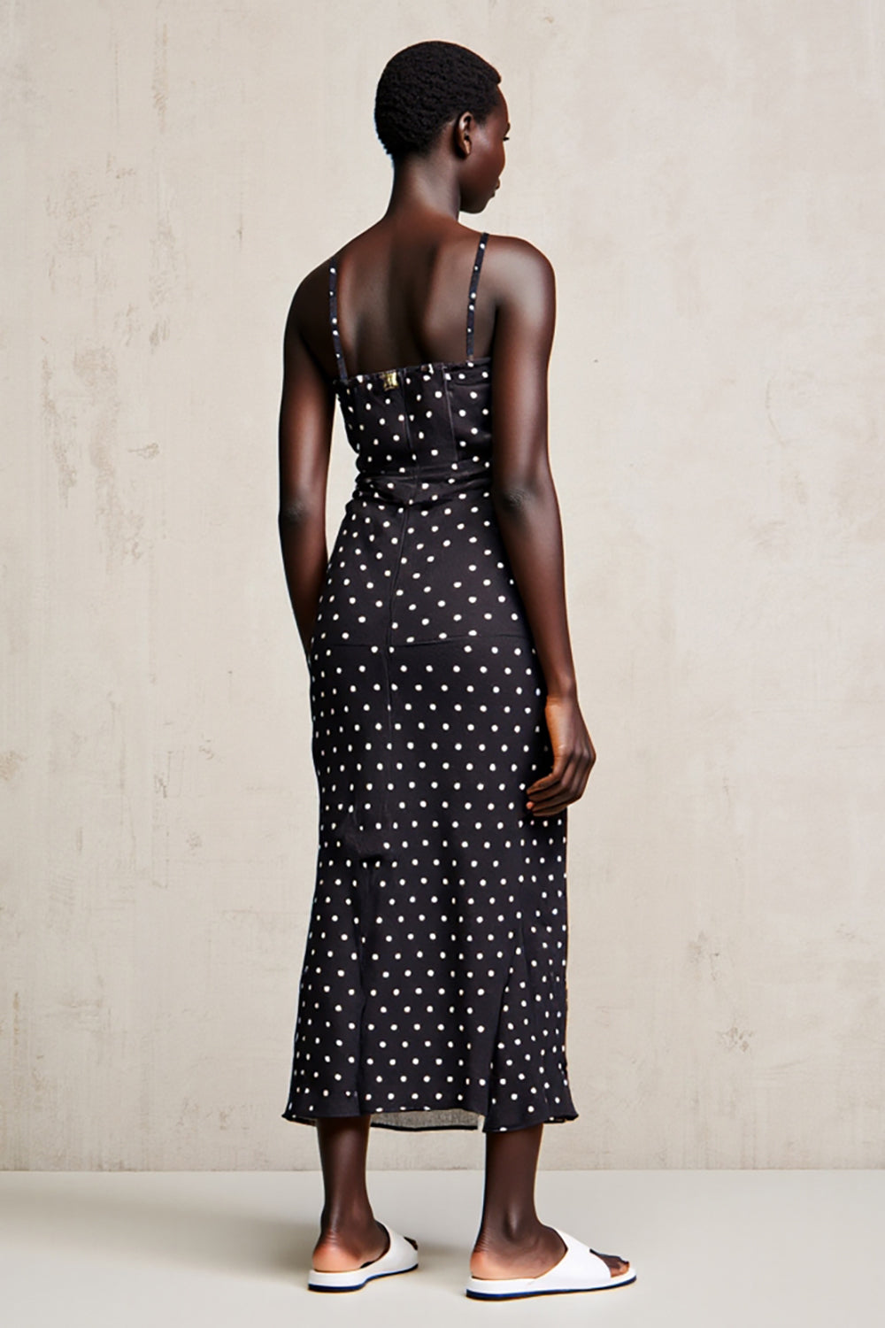 Black Sheath Spaghetti Straps Maxi Boho Polka Dots Dress