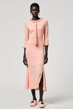 Pink Sheath Ruffled Long Wedding Guest Dress with Slit