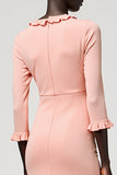 Pink Sheath Ruffled Long Wedding Guest Dress with Slit