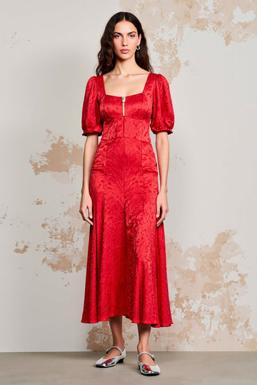 Red Sheath Square Neck Long Wedding Guest Dress