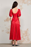 Red Sheath Square Neck Long Wedding Guest Dress
