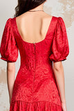 Red Sheath Square Neck Long Wedding Guest Dress