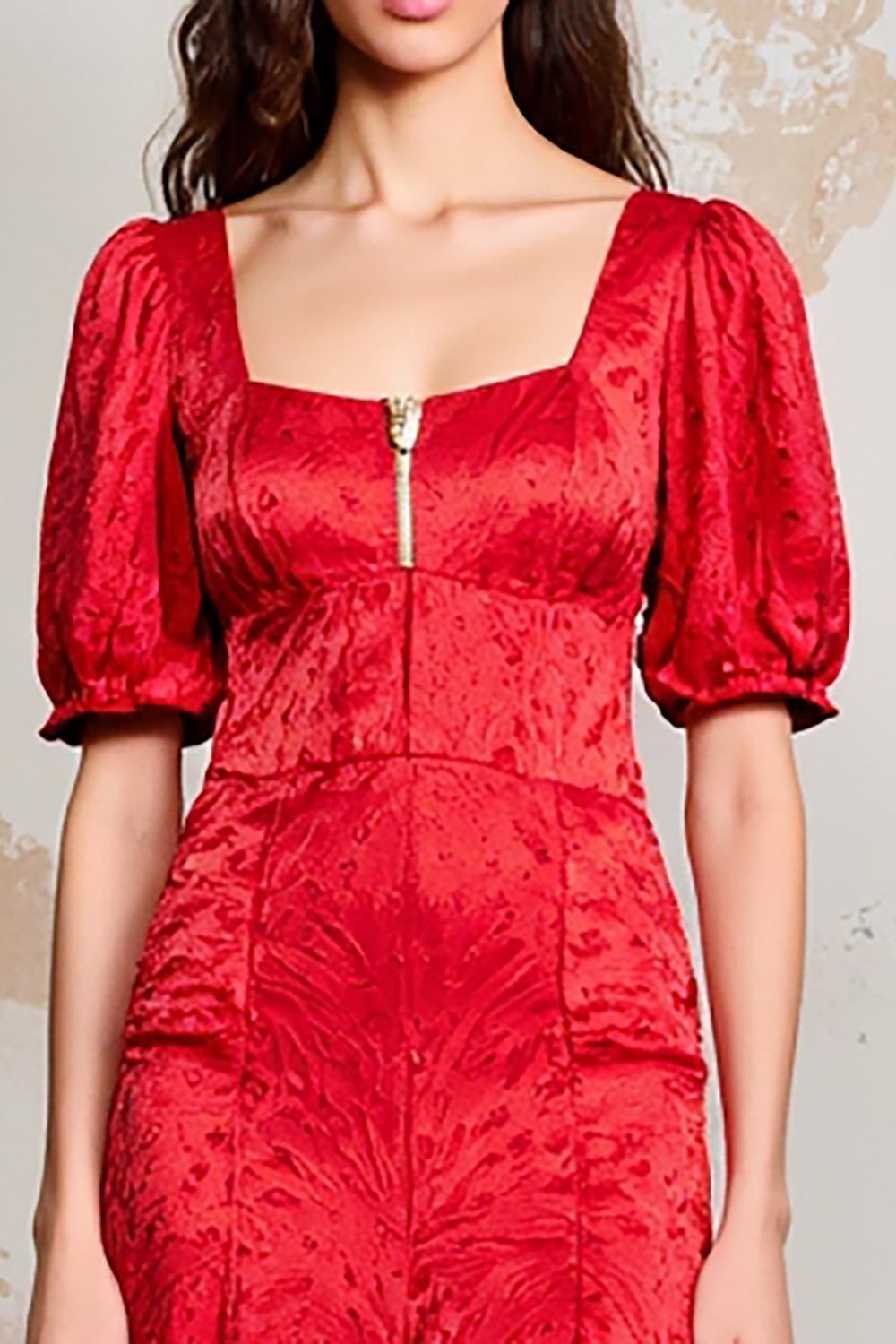 Red Sheath Square Neck Long Wedding Guest Dress