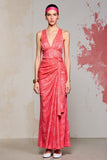 Pink Sheath V Neck Ruched Long Wedding Guest Dress