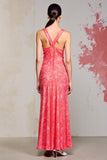 Pink Sheath V Neck Ruched Long Wedding Guest Dress
