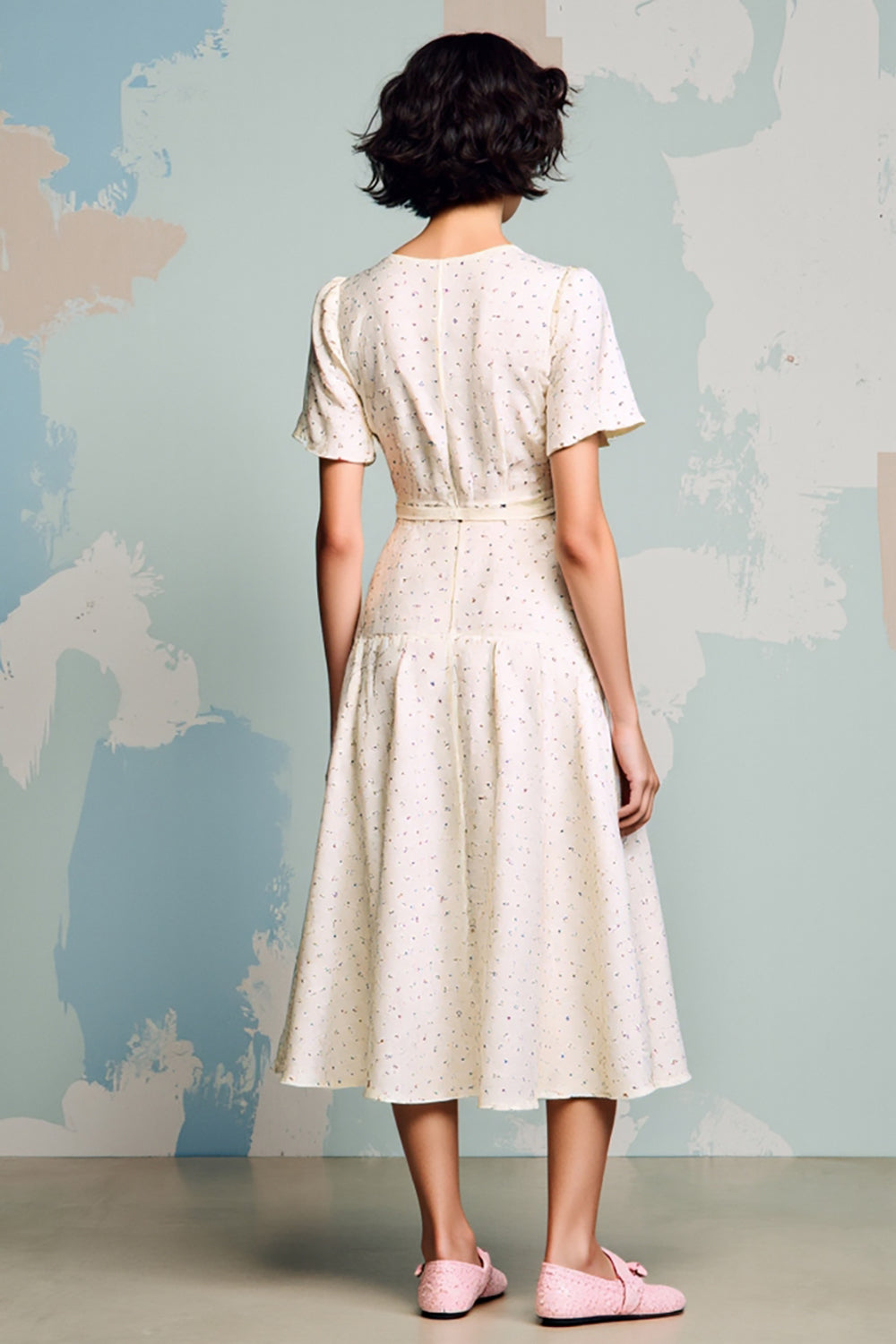 Ivory A Line Ruffled Long Summer Dress with Sleeves