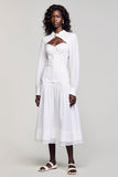 White A Line Long Sleeves Summer Dress with Keyhole