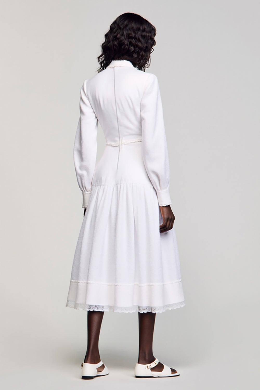 White A Line Long Sleeves Summer Dress with Keyhole