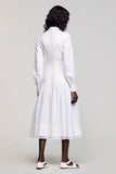 White A Line Long Sleeves Summer Dress with Keyhole