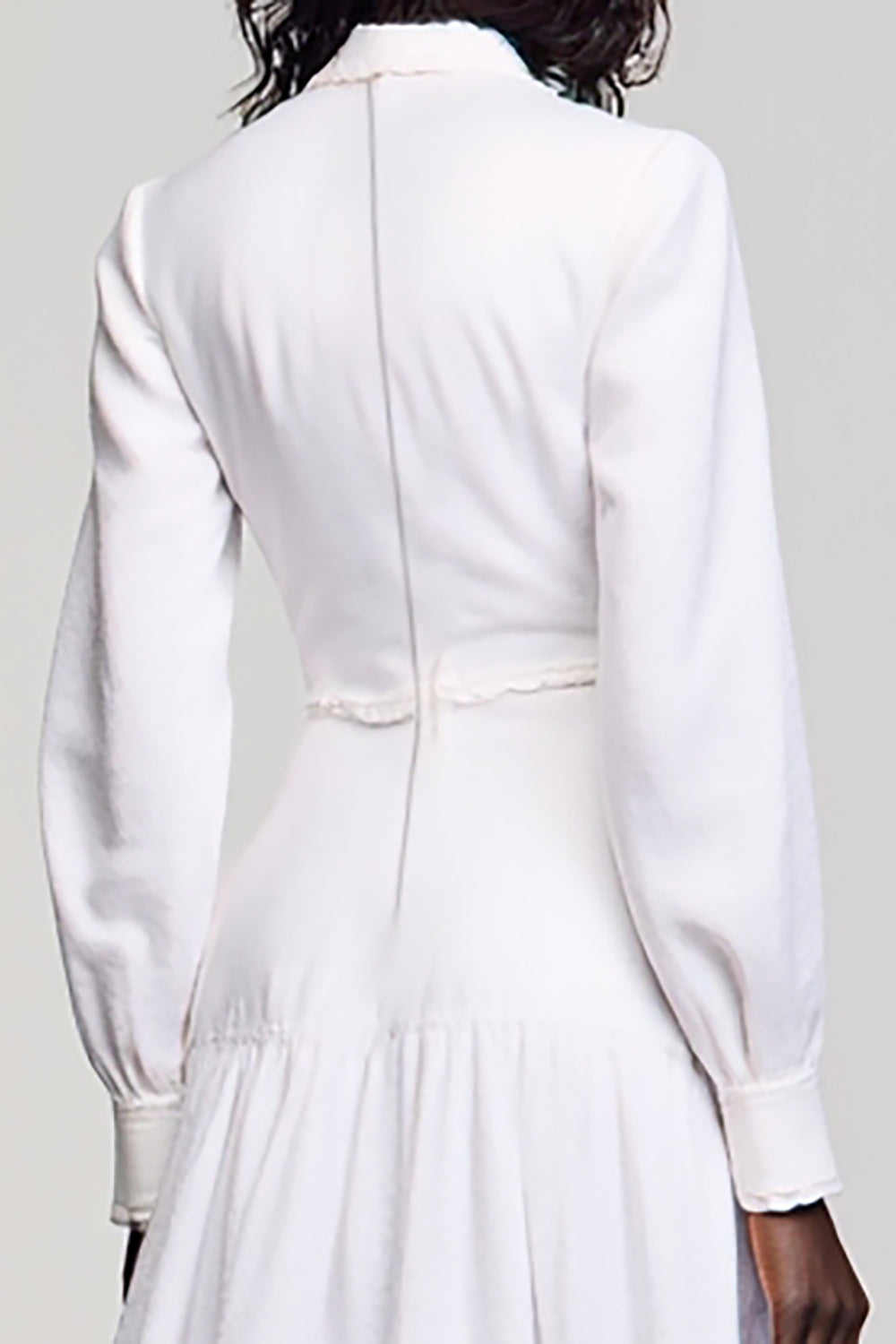 White A Line Long Sleeves Summer Dress with Keyhole