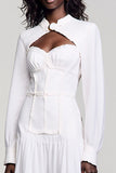 White A Line Long Sleeves Summer Dress with Keyhole