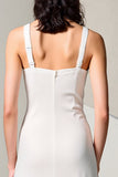 Ivory V Neck A Line Ruched Long Summer Dress with Slit