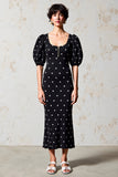 Black Sheath Puff Sleeves Boho Maxi Polka Dot Dress