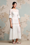 Ivory Lace A Line Long Summer Dress with Sleeves