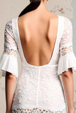 Ivory Lace A Line Long Summer Dress with Sleeves