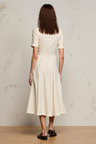 Ivory A Line V Neck Midi Work Dress with Sleeves