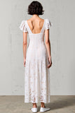 White Lace V Neck Sheath Long Boho Dress with Sleeves
