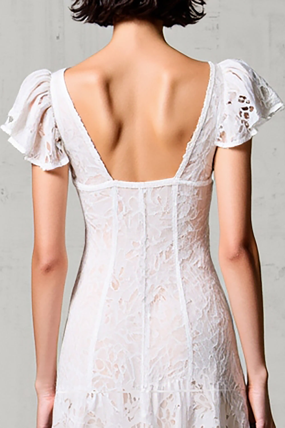 White Lace V Neck Sheath Long Boho Dress with Sleeves