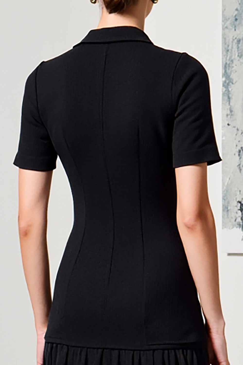 Black A Line Collar Neck Short Sleeves Long Work Dress
