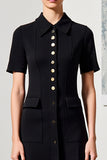 Black A Line Collar Neck Short Sleeves Long Work Dress