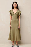 OLive A Line Ruffled Long Wedding Guest Dress with Sleeves