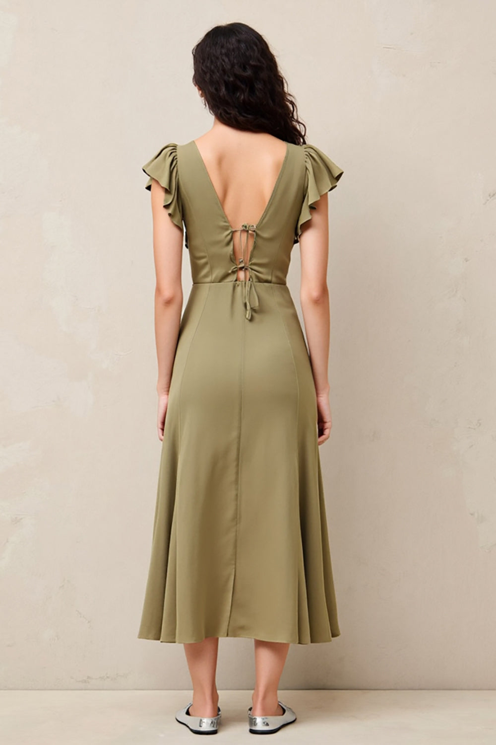 OLive A Line Ruffled Long Wedding Guest Dress with Sleeves