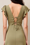 OLive A Line Ruffled Long Wedding Guest Dress with Sleeves