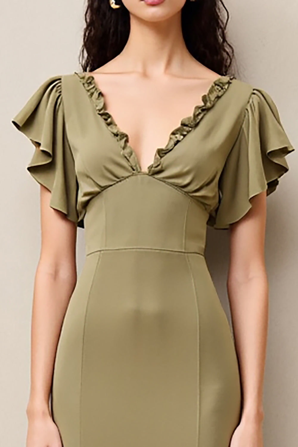 OLive A Line Ruffled Long Wedding Guest Dress with Sleeves