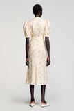 Ivory Floral Printed Midi Wedding Guest Dress with Sleeves