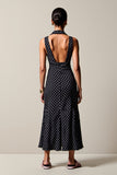 Black V Neck Sheath Maxi Boho Polka Dot Dress