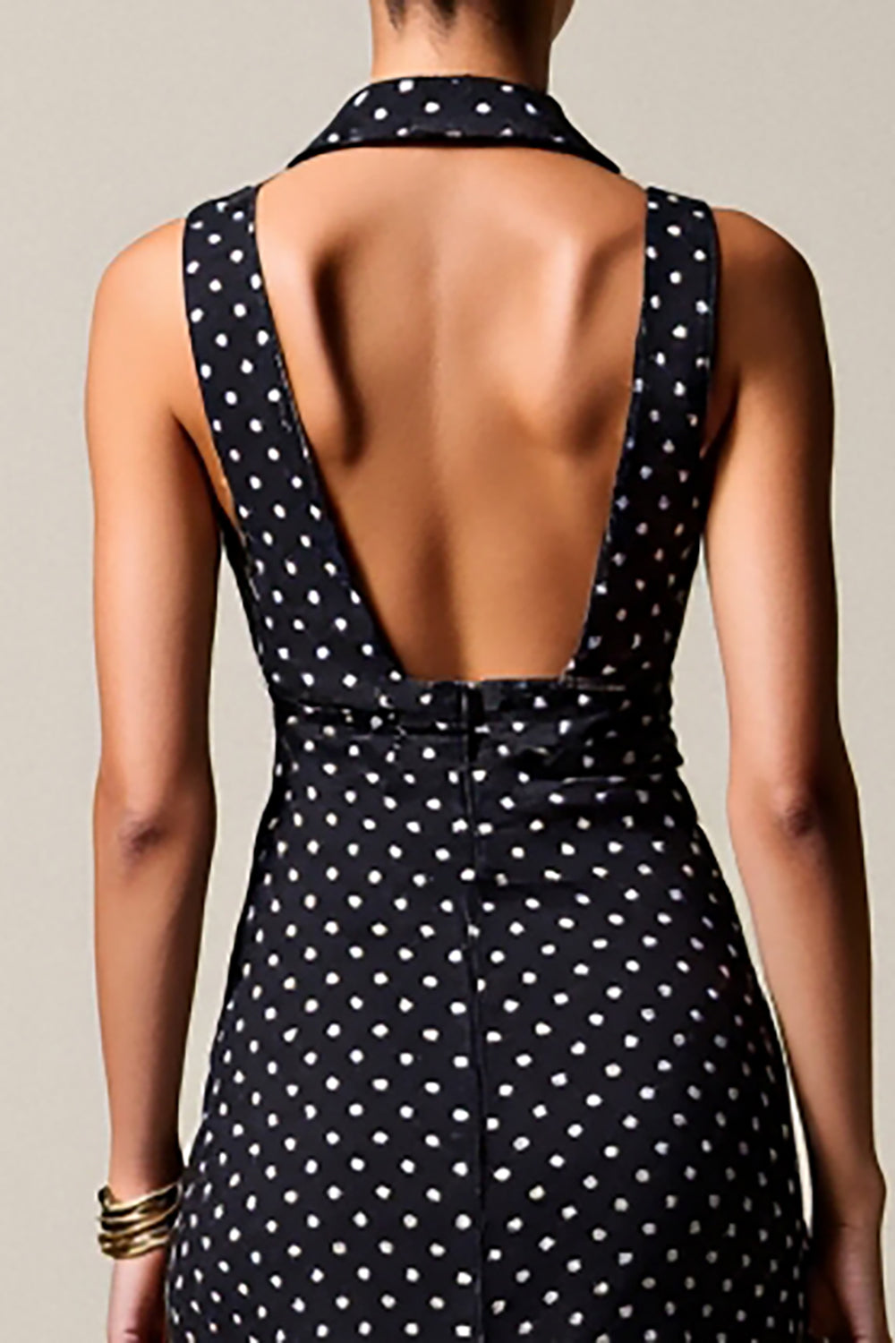 Black V Neck Sheath Maxi Boho Polka Dot Dress