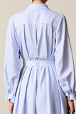 Blue Striped A Line Lapel Midi Work Dress with Sleeves