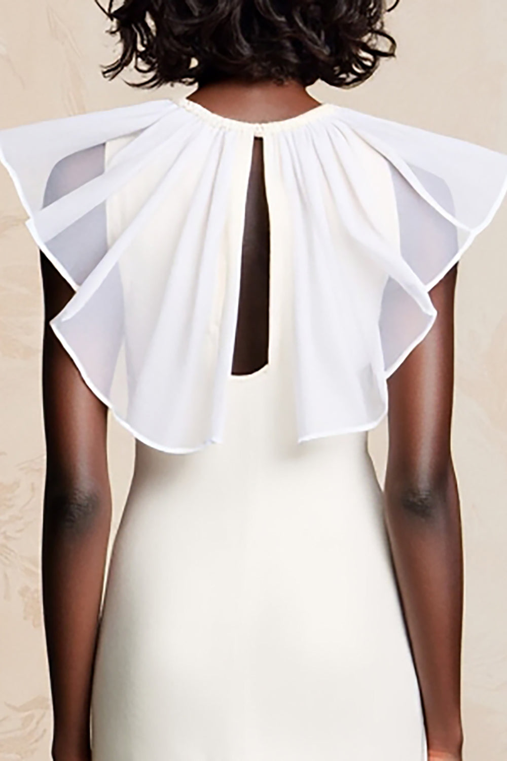 White Sheath Ruffled Long Summer Dress with Keyhole