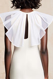 White Sheath Ruffled Long Summer Dress with Keyhole