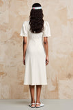 Ivory Sheath Satin Long Summer Dress with Sleeves