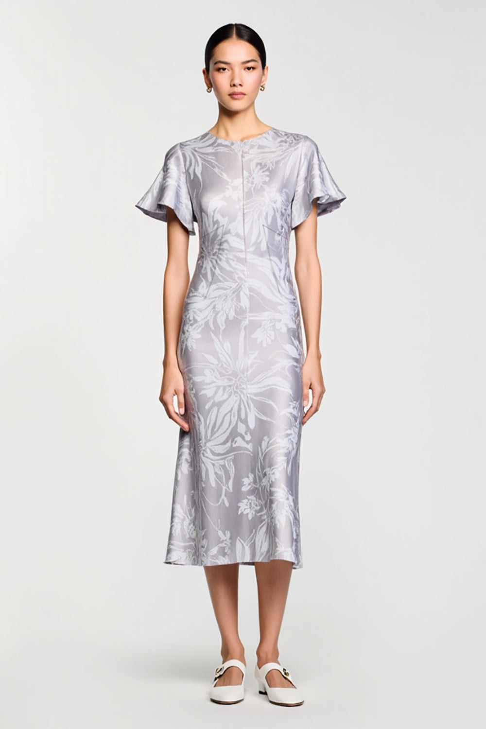 Grey Printed Short Sleeves Sheath Wedding Guest Dress