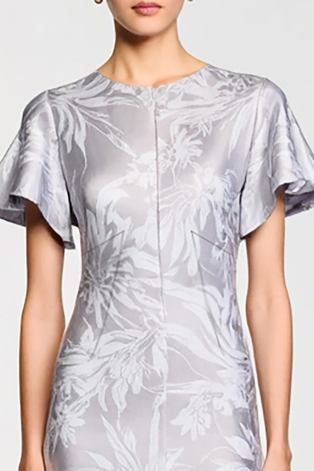 Grey Printed Short Sleeves Sheath Wedding Guest Dress