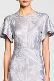 Grey Printed Short Sleeves Sheath Wedding Guest Dress