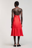 Red Sheath Halter Neck Ruffled Midi Wedding Guest Dress