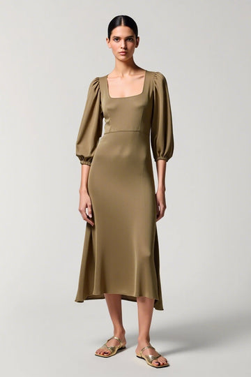 Olive A Line Satin Square Neck Long Wedding Guest Dress