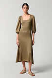 Olive A Line Satin Square Neck Long Wedding Guest Dress
