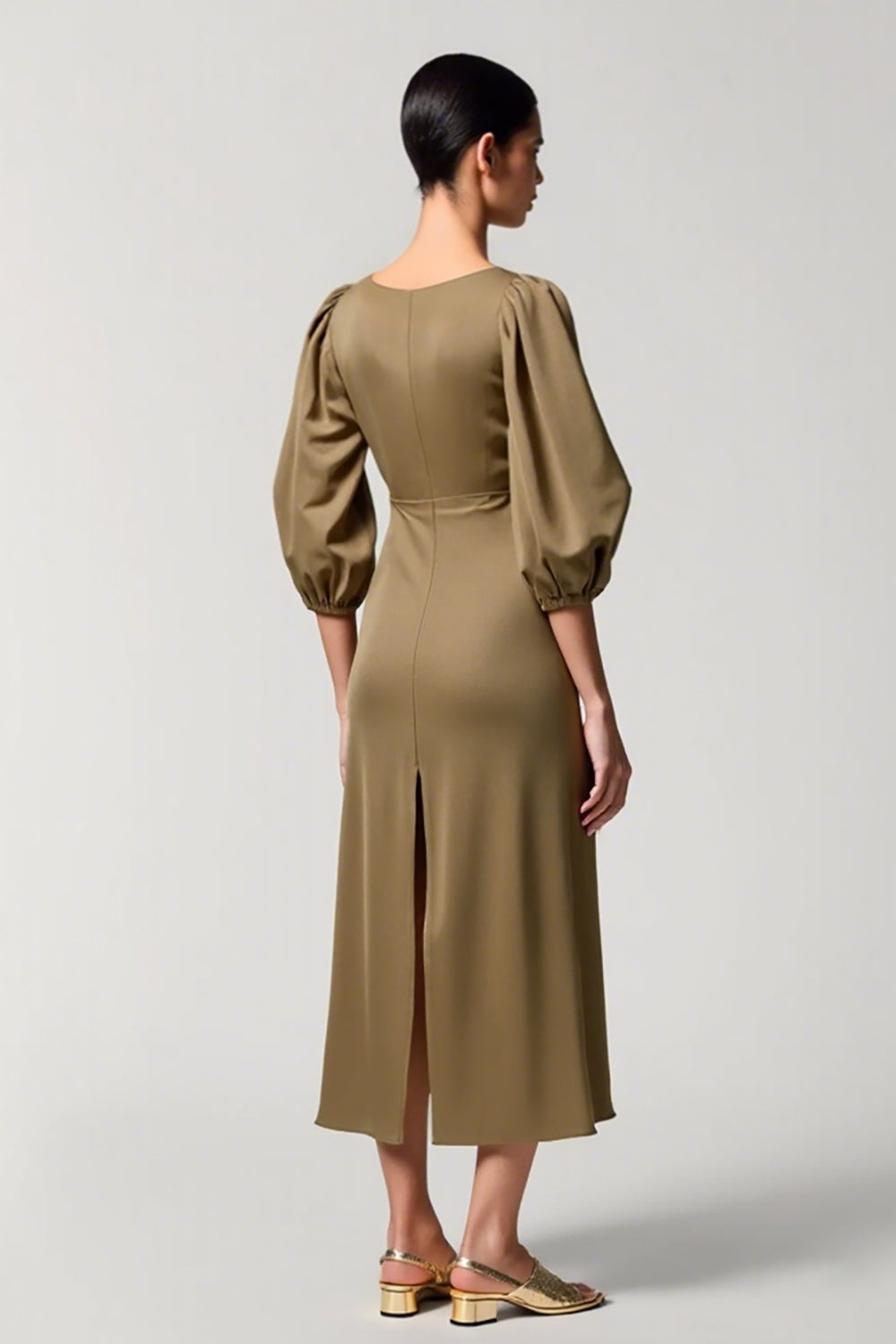 Olive A Line Satin Square Neck Long Wedding Guest Dress