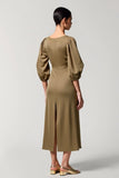 Olive A Line Satin Square Neck Long Wedding Guest Dress